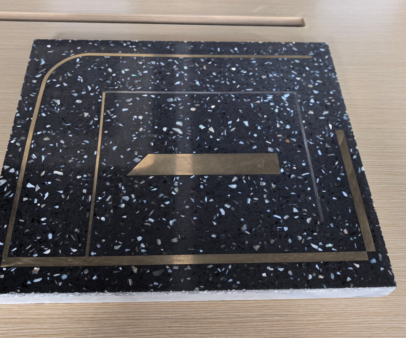 Zhengou terrazzo flooring sample from our showroom