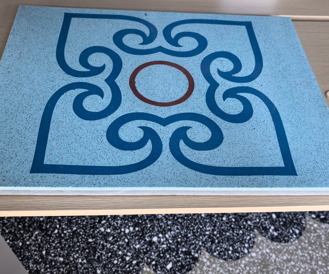 Zhengou terrazzo flooring sample from our showroom