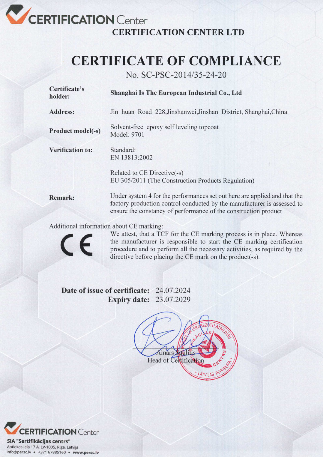 CE certificate SC-PSC-24-20